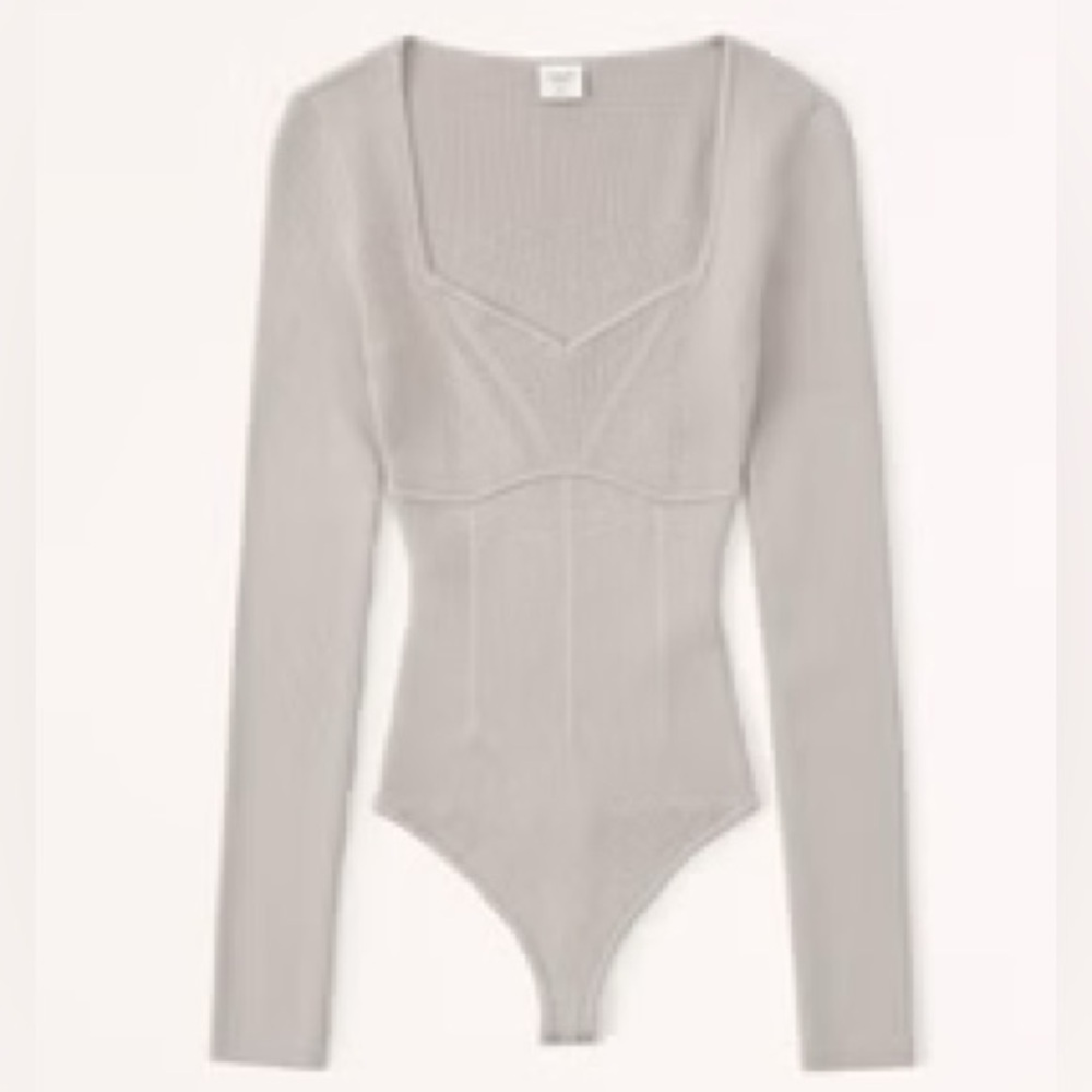 Abercrombie & Fitch Corset Sweetheart Sweater Bodysuit - XXS, light grey